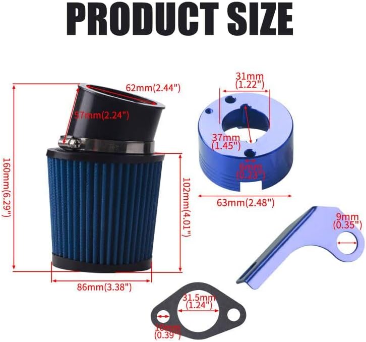 MRELC Air Filter Adapter Jet Kit for Predator 301cc 420cc 11hp 13hp 15hp GX340 GX390 389cc Stage 1 Mini Bike Parts Go Kart Golf Cart Lawnmower Water Pump Pressure Washer Generator OHV Engine (Blue) - Image 4